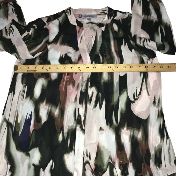 Jennifer Lopez  Multicolor Water Color Laced Sleeves Hi Lo Top - Women’s Small - Picture 3 of 16